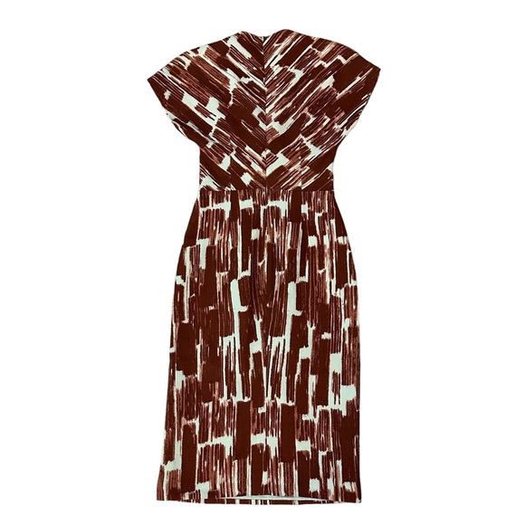 Bottega Veneta Red/Brown and Cream Pattern Dress Size 38 - Picture 2 of 5